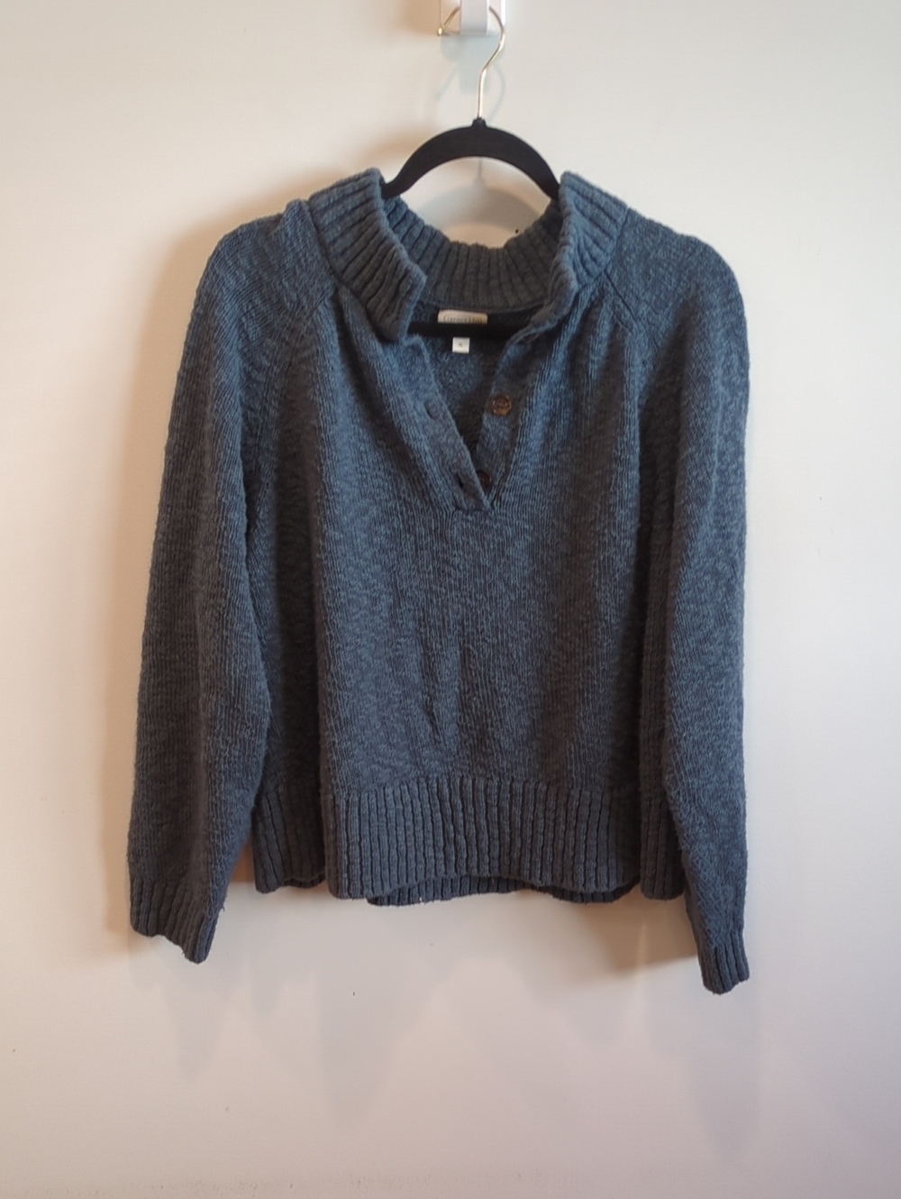 Granola Coastal Preppy Garnet Hill Organic Cotton Dusty Blue Henley Sweater XL